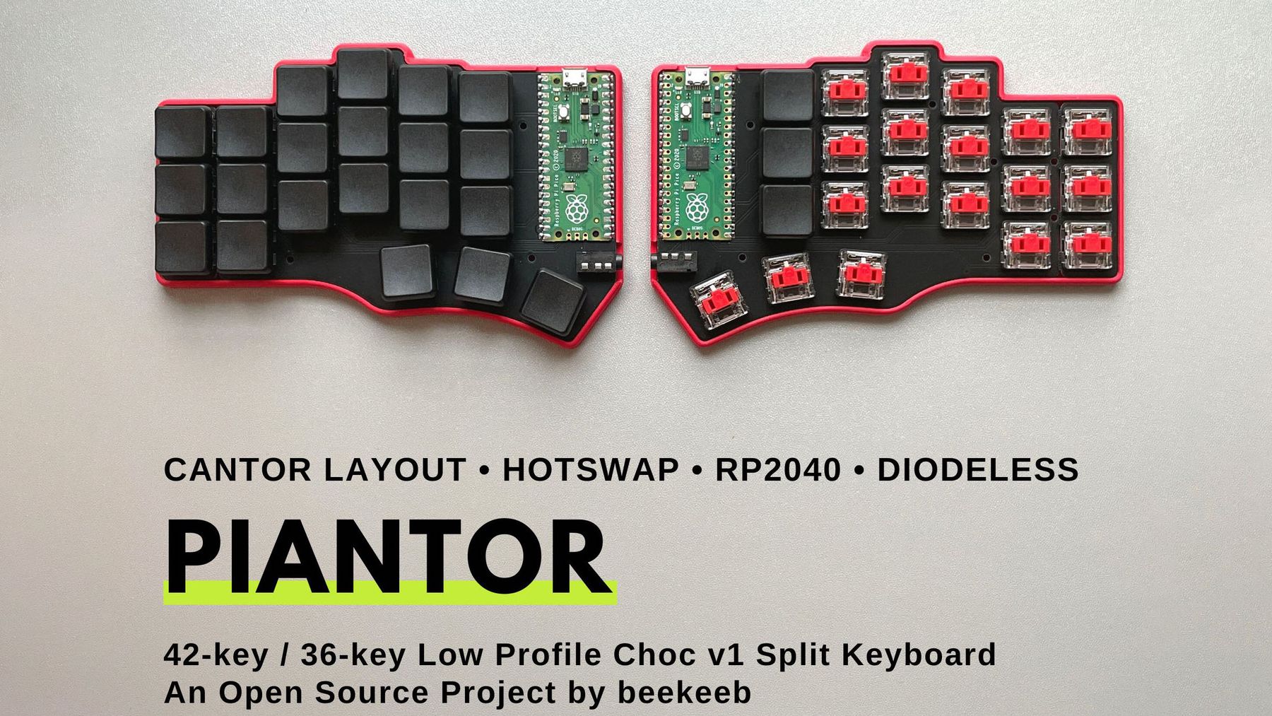 New keyboard with Cantor layout that has 42/36 hotswappable keys using RP2040 MCU